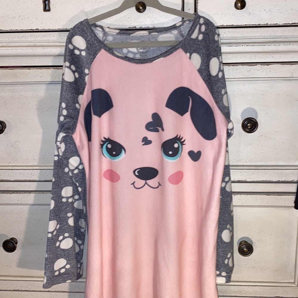Wonder Nation light pink & gray puppy dog 🐶 longsleeve soft nightgown pajamas M - Picture 2 of 5
